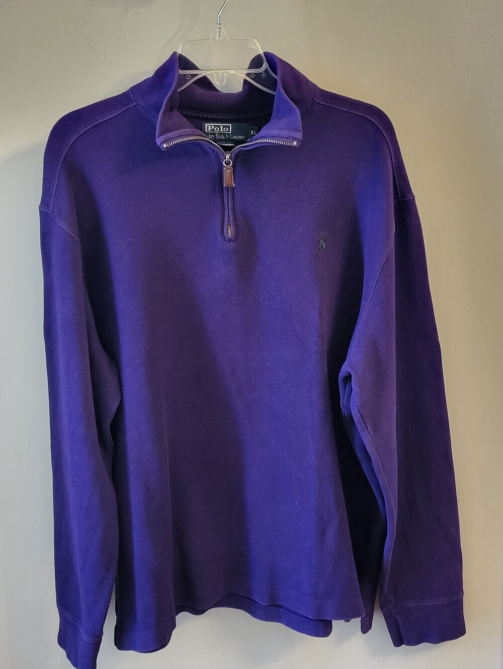 Polo Ralph Lauren Xlarge Ribbed Cotton Pullover 1/4 Zip Front Purple